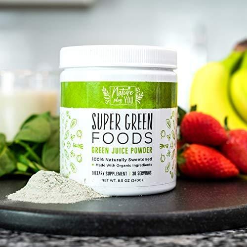 Superfood Greens Powder: Made with Organic Ingredients and 100% Natural Sweeteners, with Spirulina, Alfalfa, Spinach, Acai, Probiotics and Digestive Enzymes, 30 Servings by Nature Plus You
