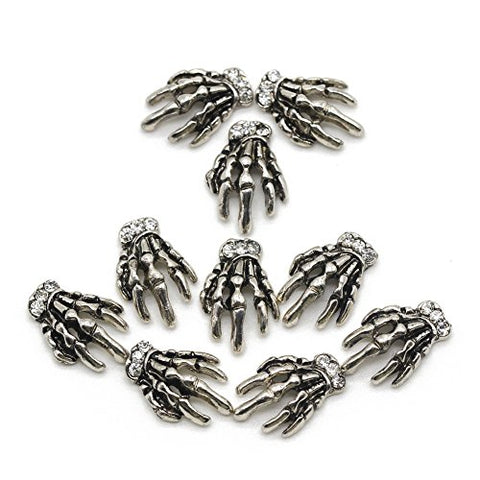 So Beauty Vintage Silver Skeleton Hand Nail Decorations for Nail Art Designs(10Pcs)