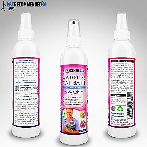 Vet Recommended NEW Waterless Cat Shampoo - Detergent and Alcohol Free - Apple Extract Dry Cat Shampoo Spray to Clean, Moisturize & Help Cat Dander - Use Without Using Water. USA Made (8oz/240ml)