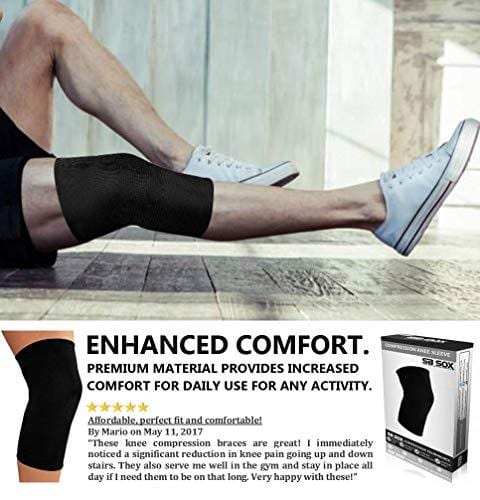 SB SOX Compression Knee Brace for Knee Pain - Braces and Supports Knee for Pain Relief, Meniscus Tear, Arthritis, Injury, Running, Joint Pain, Support (Medium, Solid - Black)