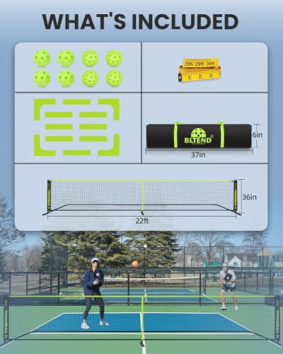 Bltend Pickleball Net, 22FT Regulation Size Portable Pickleball Set with Net, 8 Pickle Balls, Court Marker, Carry Bag and Tape Measure, Pickle Ball Net Gifts for Indoor Outdoor Driveway