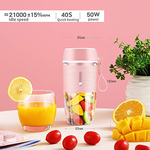 Portable Blender for Handmade Fruit or Vegetable Smoothie 350 ML Pink Mini Juicer with USB Rechargeable and Waterproof BPA Free Suitable for Outdoor, Travel, Home, Personal Used and Sport