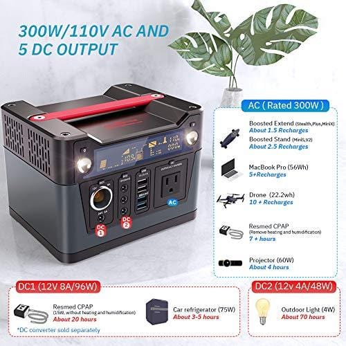 ROCKPALS 300W Portable Generator Lithium Portable Power Station, 280Wh CPAP Backup Battery Pack UPS Power Supply 110V AC Outlet, QC3.0 USB, 12V/24V DC, LED Flashlight for Camping, Home, Emergency