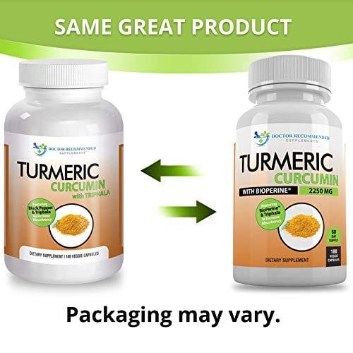 Turmeric Curcumin - 2250mg/d - 180 Veggie Caps - 95% Curcuminoids with Black Pepper Extract (Piperine) - 750mg Capsules - 100% Organic - Most Powerful Turmeric Supplement - with Triphala