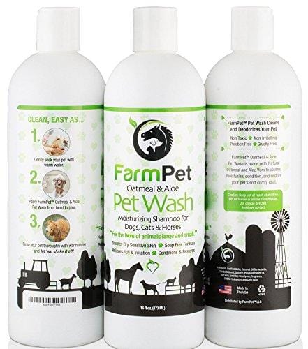 FarmPet Oatmeal Dog Shampoo with Aloe Vera - Best for Dogs, Cats, and Horses - Hypoallergenic - Soap-Free - Deodorizing Odor Eliminator - Anti-Itch Formula - Moisturizing - Conditioning -16oz