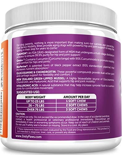 Senior Advanced Glucosamine for Dogs - For Hip & Joint Arthritis Pain Relief - Chondroitin, Turmeric Curcumin & MSM - Mobility Supplement with Green Lipped Mussel & Hyaluronic Acid - 90 Chew Treats