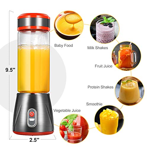 CHWARES Portable Blender Glass,  Personal Size Blender Shakes and Smoothies Mini Jucier Cup USB Rechargeable, Fruit Juice, Milk Shakes, 12.8 oz, Six 3D Fans Blender Travel, Home, Picnic, Baby Food