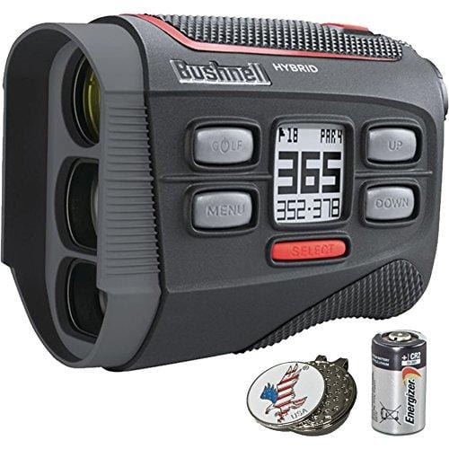 Bushnell Bundle | 2018 Hybrid Golf Laser Rangefinder GPS + 2(Two) CR2 Batteries + Custom Ball Marker Hat Clip Set (American Eagle)