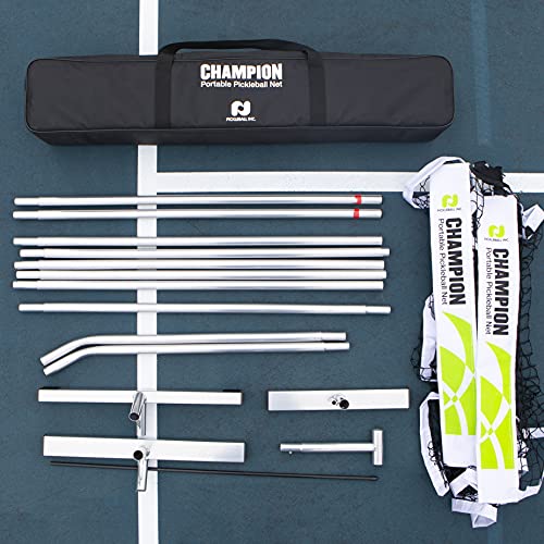 Champion Portable Pickleball Net System | Regulation Size 22 Foot Length | Snap Together Steel Frame with Net and Carry Bag | Easy Assembly