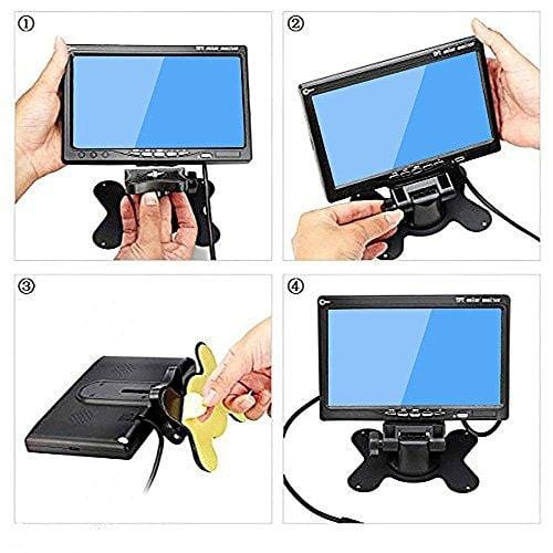 Podofo 9V-24V Car Backup Camera Kit, 7 Inch HD Quad Split Monitor + 4 x Waterproof IR Night Vision Front Rear Side View Cameras and 33ft AV Cables, Mirror/Normal Image