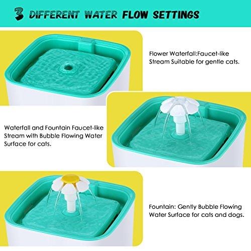 PARNER Pet Water Fountain, 2.5L Flower Pet Dispenser, Super Quiet Automatic Drinking Water Bowl for Cat & Dog
