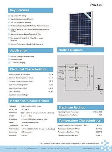 Renogy 50 Watts 12 Volts Polycrystalline Solar Starter Kit with 10Amp PWM Charge Controller,  Z brackets for RVs, Trailers, Boats, Sheds, and Cabins