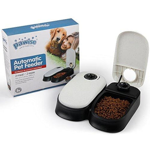 PAWISE Automatic Pet Feeder 2-Meal Food Dispenser Timed Food Bowl for Dogs Cats