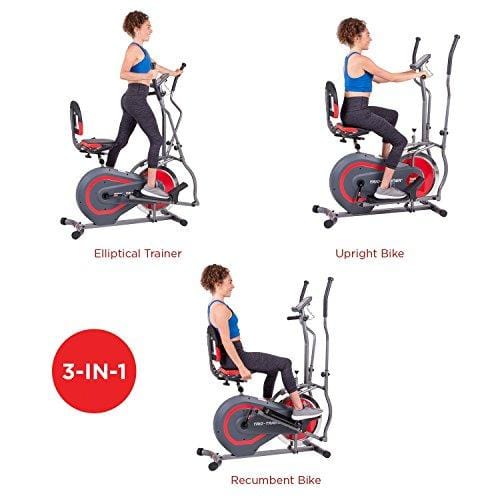 Body Power Trio Trainer Machine 3 in 1 Elliptical Trainer Upright Bike and Recumbent Bike with Weighted Chrome Wheel BRT5118