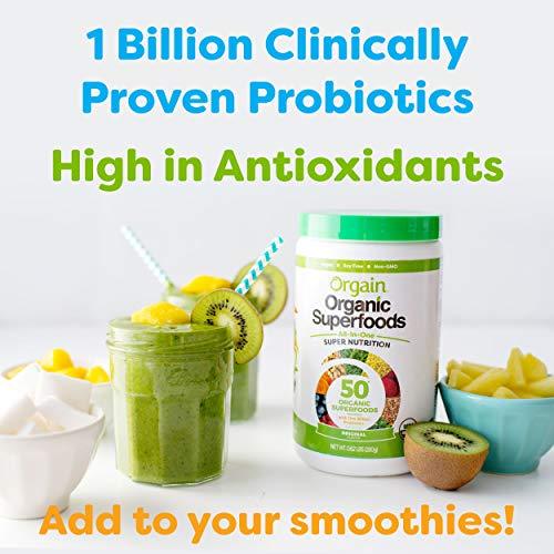 Orgain Organic Green Superfoods Powder, Original - Antioxidants, 1 Billion Probiotics, Vegan, Dairy Free, Gluten Free, Kosher, Non-GMO, 0.62 Pound (Packaging May Vary)