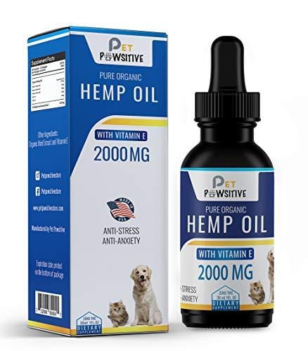 Pet Pawsitive - Hemp Oil Dogs Cats - 2000mg - Separation Anxiety, Joint Pain, Stress Relief, Arthritis, Seizures, Chronic Pains, Anti-Inflammatory - Omega 3, 6, & 9- 100% Organic - Calming Drops