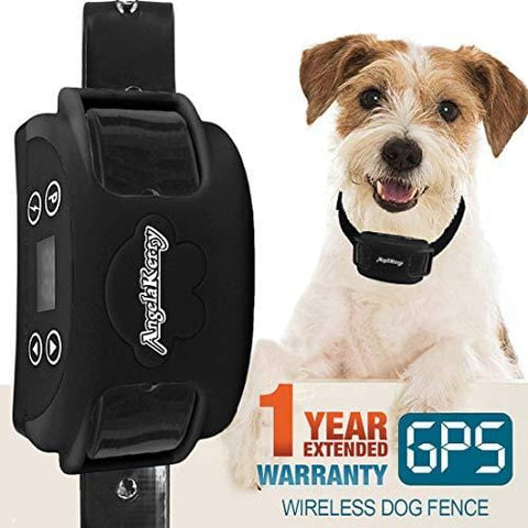 AngelaKerry Wireless Dog Fence System with GPS, Outdoor Dog Containment System Rechargeable Waterproof Collar 850YD Remote for 15lbs-120lbs Dogs (Black, 1pc GPS Receiver by 1 Dog)