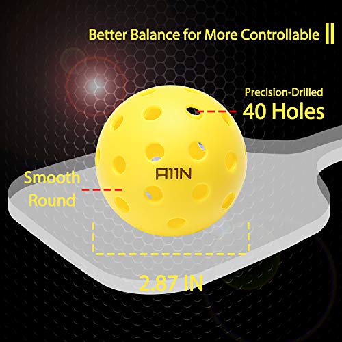 A11N Premium 40 Holes Outdoor Pickleball Balls, Durable Ball with Nice Bounce, Special Design for Outdoor Courts (6 &12 Packs Available)- Bright Yellow