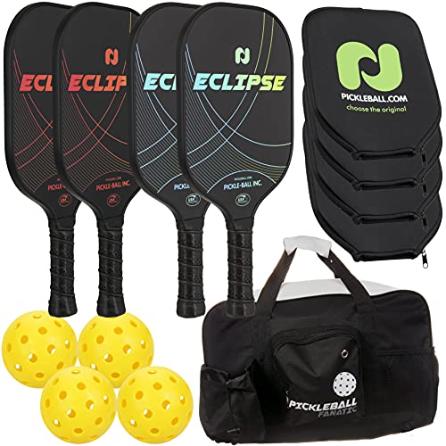 Champion Eclipse Graphite Pickleball Paddle Set | Includes 4 Paddles + 4 Outdoor Pickleballs + 4 Paddle Covers + Pickleball Duffel Bag