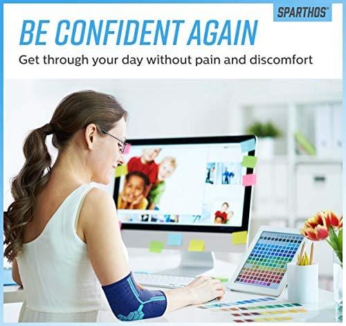 Sparthos Elbow Compression Arm Sleeves (Pair) – Tendonitis Elbow Brace Golfer's Tennis Elbow Support for Men and Women – Injury Recovery & Prevention Biceps Triceps Joint Pain Relief (Blue-M)