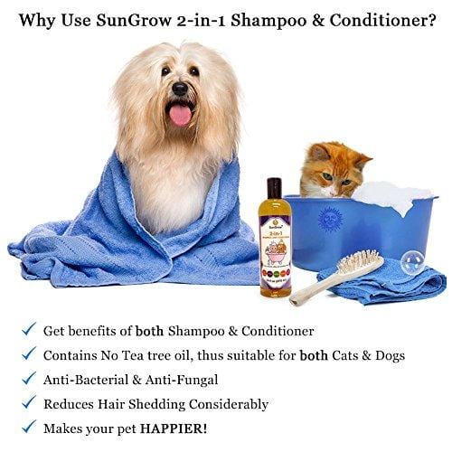 SunGrow Vet Trusted Pet Pet Shampoo Plus Conditioner for Cats/Dogs - 2-in-1 100% Organic, Medicinal - Essential Oil Extracts - Enriched with Aloe Vera/Coconut - 16 oz