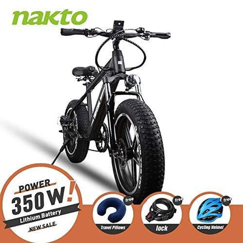 NAKTO 350W Electric Bicycle Mountain E-Bike Shimano 6 Speed Gear with Smart Multi Function LED Anti-Light Digital Dashboard,Removable and Waterproof Builtin 36V 10A Lithium Battery