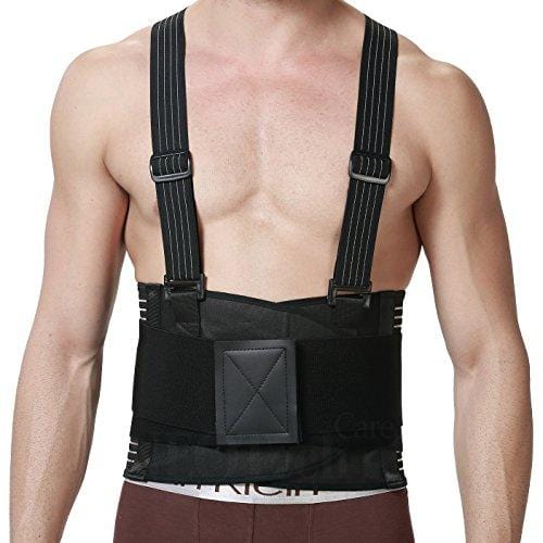 Back Brace with Suspenders for Men - Adjustable - Removable Shoulder Straps - Lumbar Support Belt - Lower Back Pain, Work, Lifting, Exercise, Gym - Neotech Care Brand - Black - Size L