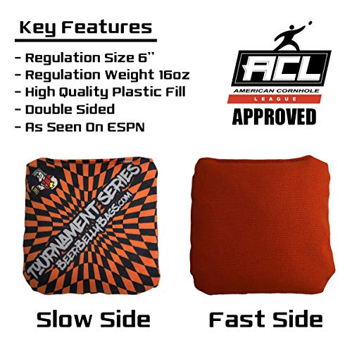 Beer Belly Bags Cornhole - Tournament Series 8 Bags ACL Approved Resin Filled - Double Sided - Sticky Side | Slick Side (Green Orange)