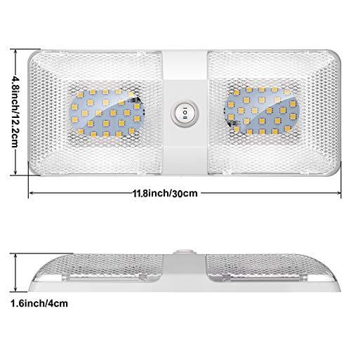 TURN RAISE Upgraded DC 12V RV LED Ceiling Double Dome Light, 48 Pcs LED Super Bright RV Interior Lighting for Car/RV/Trailer/Camper/Boat,Warm White 600 Lumens,4 Pack