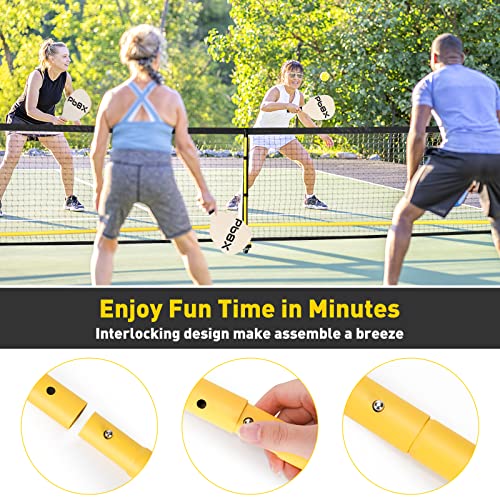 Deeliva Pickleball Set Net with Wheels Driveway Portable Outdoors Regulation Size Pickle Ball Nets System with 4 Paddles, 6 Pickle Balls, Court Line Marker, Carry Bag, Weather Resistant Metal Frame