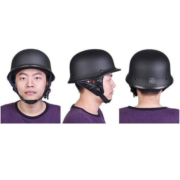 AHR Open Face DOT Motorcycle Half Helmet German Style Cruiser Chopper Biker Skull Cap Helmet Matte Black XL