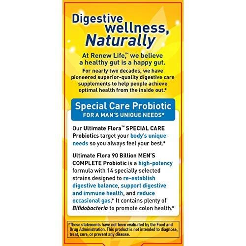 Renew Life Men's Probiotic - Ultimate Flora  Probiotic Men's Complete, Shelf Stable Probiotic Supplement - 90 billion - 30 Vegetable Capsules (Packaging May Vary)
