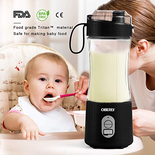 Portable Blender, OBERLY Personal Juicer Cup for Shakes and Smoothies - Six Blades in 3D, 13oz Fruit Mixing Machine with 4000mAh USB Rechargeable Batteries, Ice Tray, Detachable Cup, Perfect Blender for Travel, Outdoor