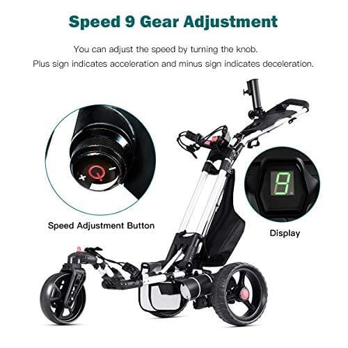 Tangkula Electric Golf Push Cart Manual Control Foldable Umbrella Holder Scorecard Holder Lithium Battery TPR Handle Golf Carts