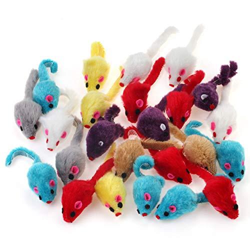 Chiwava 60PCS 4.1'' Furry Cat Toy Mice Rattle Small Mouse Kitten Interactive Play Assorted Color