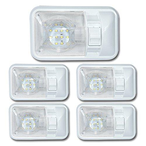Leisure LED 5 Pack 12V Led RV Ceiling Dome Light RV Interior Lighting for Trailer Camper with Switch, Single Dome 300LM (Natural White 4000-4500K, 5-Pack)