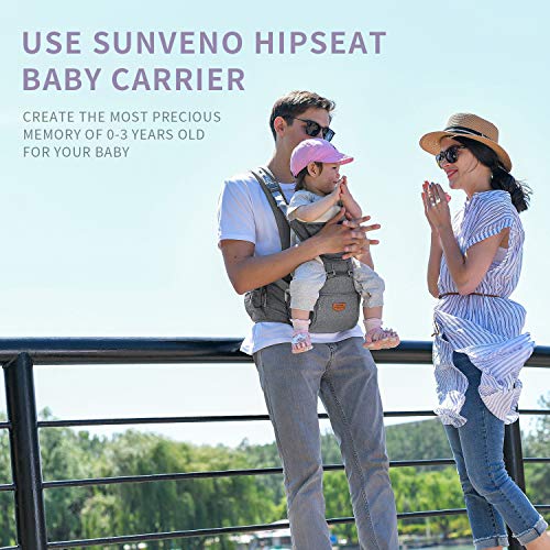 SUNVENO Baby Hipseat Ergonomic Baby Carrier Soft Cotton 3in1 Safety Infant Newborn Hip Seat for Outdoor Travel 6-36 Months (Gray)