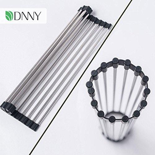 Dish Rack Sponge Holder Stainless Steel RV Roll up Shelf Over Sink Drainer for Recreational Vehicle Large (17.2x15.7x0.4) inch