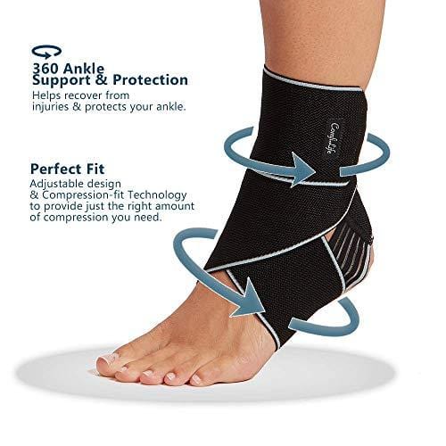 ComfiLife Ankle Brace for Men & Women – Adjustable Compression Ankle Support Wrap – Perfect Ankle Sleeve for Plantar Fasciitis, Achilles Tendon, Minor Sprains, Sports – Breathable, One Size Fits All