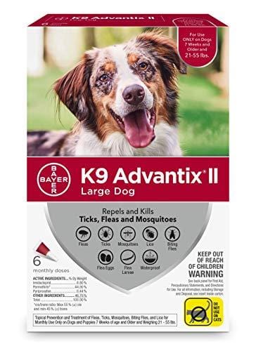 Bayer K9 Advantix II Flea, Tick and Mosquito Prevention for Large Dogs, 21 - 55 lb, 6 doses