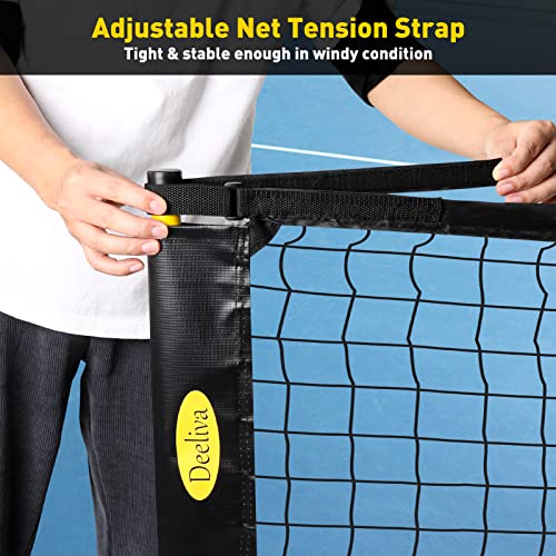Deeliva Pickleball Set Net with Wheels Driveway Portable Outdoors Regulation Size Pickle Ball Nets System with 4 Paddles, 6 Pickle Balls, Court Line Marker, Carry Bag, Weather Resistant Metal Frame