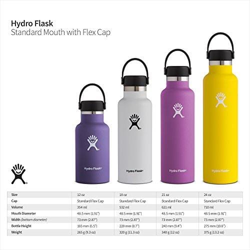 Hydro Flask 18 oz Water Bottle | Stainless Steel & Vacuum Insulated |  Standard Mouth with Leak Proof Flex Cap | Lemon