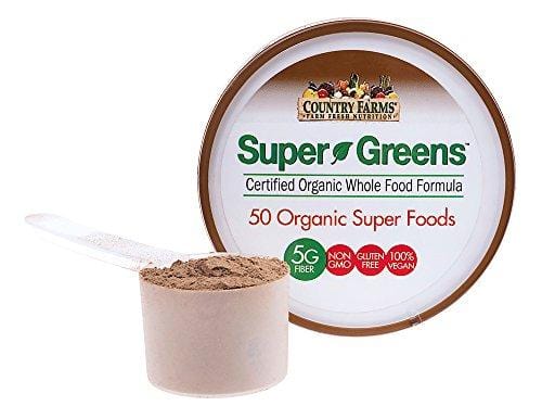 Country Farms Super Greens Chocolate Flavor, 50 Organic Super Foods, USDA Organic Drink Mix, 20 Servings