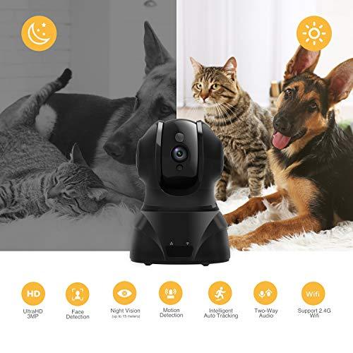 Famisafe Wireless Pet Camera - FHD 1080P Dog Camera 2MP Camera with Pan/Tilt/Zoom, 2-Way Audio, Motion Detection, Night Vision, Remote Monitor for Baby Pet Elder, Work with Alexa (Android/iOS) - Black