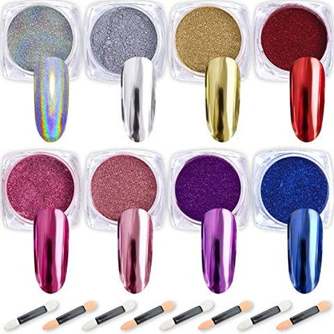 Nail Powder Wenida 8 Colors 1g/Jar Holographic Chrome Mirror Laser Synthetic Resin Pigment Manicure Art Decoration With 8pcs Eyeshadow Sticks