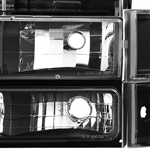 For 94-99 GMC Full Size Pickup Truck Suburban Sierra Black Bezel Headlights w/Corner + Bumper Signal Lamps