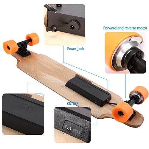 35.4" Electric Skateboard 10km Range 250W Hub-Motor 2.9" Wheels Longboard with Remote Controller Waterproof IP54 (Orange)