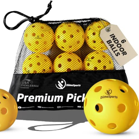 DiimaSports Pickleball Balls Set - USAPA Standard Pack of 6 & 12 (Choose Indoor or Outdoor Pickleball Balls Set) – Perfect for Tournaments (6 Pack, Indoor Sunny Yellow)