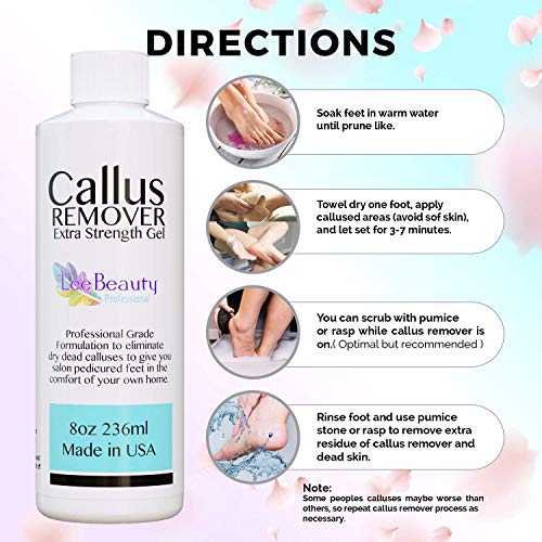 8oz Callus Remover gel for feet for a professional pedicure. Better results than, foot file, pumice stone, foot scrubber, foot buckets & callus shaver. Rid ugly callouses from feet in minutes!
