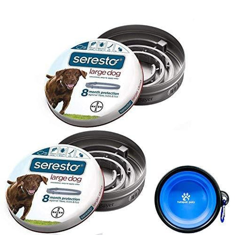 Bayer Seresto Flea and Tick Collar for Dogs, 8 Month Protection for Large Dogs 2 Pack W/HotSpot Pets Travel Bowl